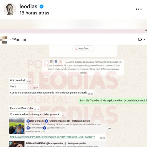 Instagram do Leo Dias sobre Vini Jr.